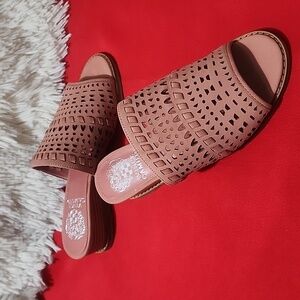 Vince Camuto Sushi Pink Leather Rallema Wedge Slide Sandals
